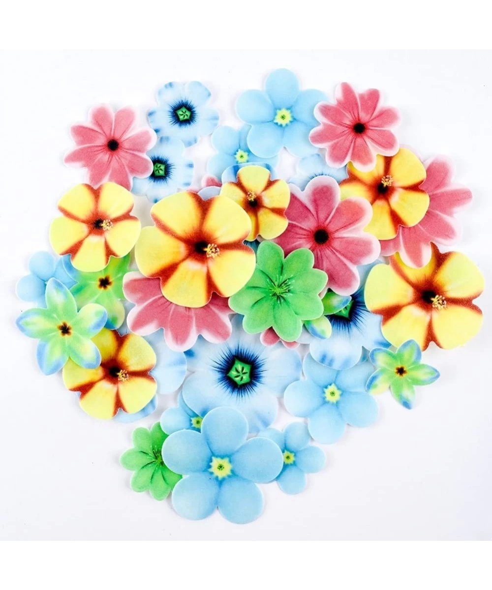 35pcs Edible Flower Cake Topper Flower Cupcake Toppers Colorful Wafer Paper Flower Cake Decorations for Wedding Birthday Baby...