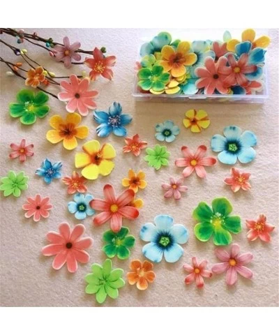 35pcs Edible Flower Cake Topper Flower Cupcake Toppers Colorful Wafer Paper Flower Cake Decorations for Wedding Birthday Baby...