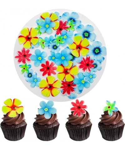 35pcs Edible Flower Cake Topper Flower Cupcake Toppers Colorful Wafer Paper Flower Cake Decorations for Wedding Birthday Baby...