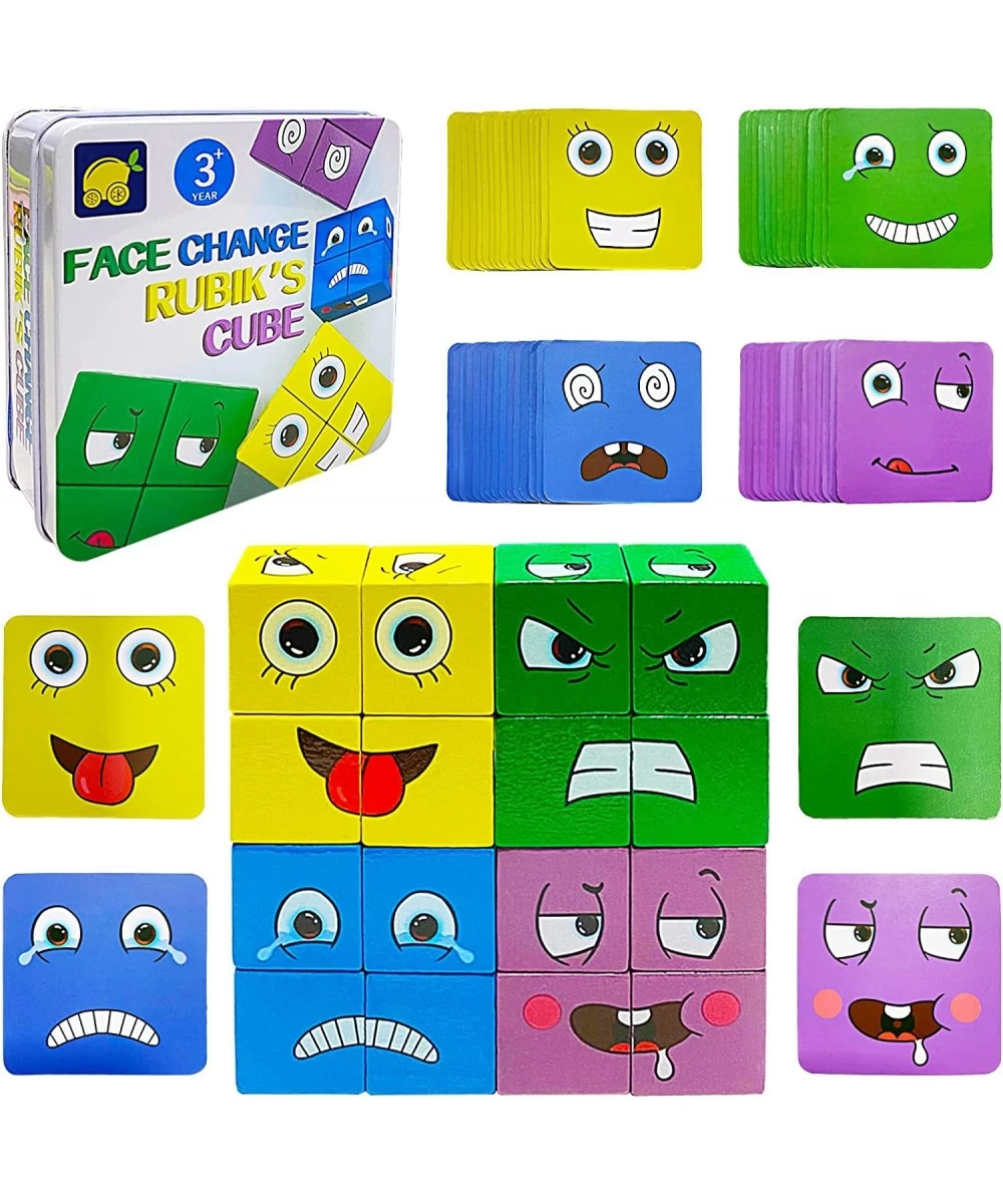 Expressions Matching Block Wooden Puzzles Face-Changing Magic Cube Educational Montessori Toys Matching Block Puzzles ?Parent...