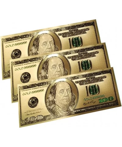 Gold 100 Dollar Bill 3 Pack $100 Gold Leaf Bills for Bookmarks Commemorative Coins with Gold Foil for Kids and Party Fake Ban...