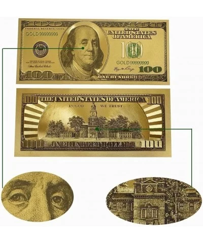 Gold 100 Dollar Bill 3 Pack $100 Gold Leaf Bills for Bookmarks Commemorative Coins with Gold Foil for Kids and Party Fake Ban...