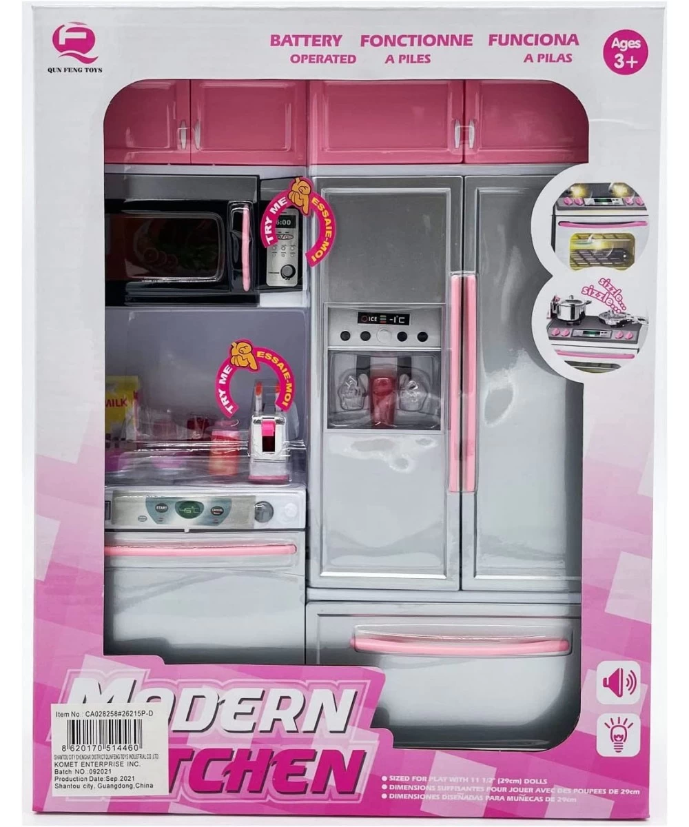 Doll Size Pink Kitchen Cooking Toy Play Set Play House & Accessories with Doll Girls Pretend Play Furniture Appliances with L...