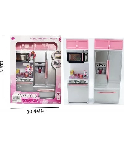 Doll Size Pink Kitchen Cooking Toy Play Set Play House & Accessories with Doll Girls Pretend Play Furniture Appliances with L...