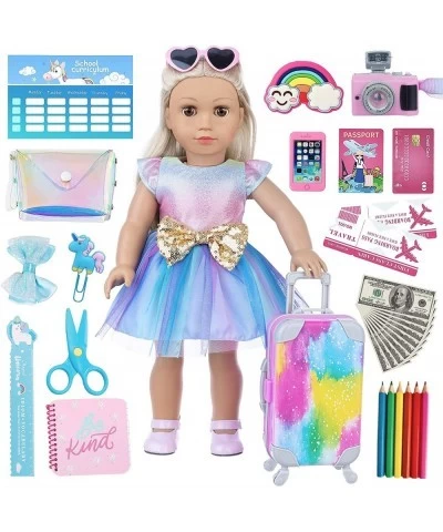 32 pcs American Doll Clothes and Accessories 18 Inch Doll Luggage and School Play Set - Suitcase School Sets Camera Handbag S...