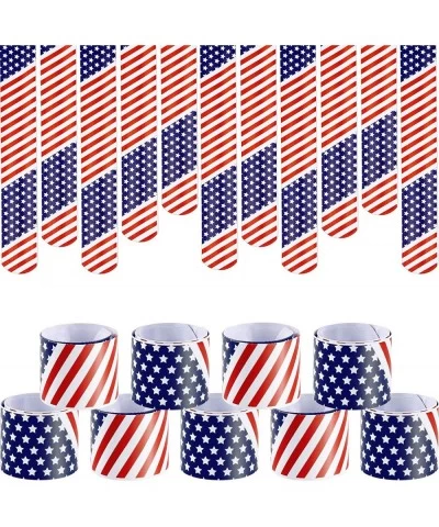 48 Pcs 4th of July Slap Bracelets Toys Patriotic American Flag Slap Bracelets Stars and Stripes Slap Wrist Bands Red White Bl...