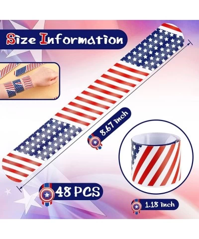 48 Pcs 4th of July Slap Bracelets Toys Patriotic American Flag Slap Bracelets Stars and Stripes Slap Wrist Bands Red White Bl...