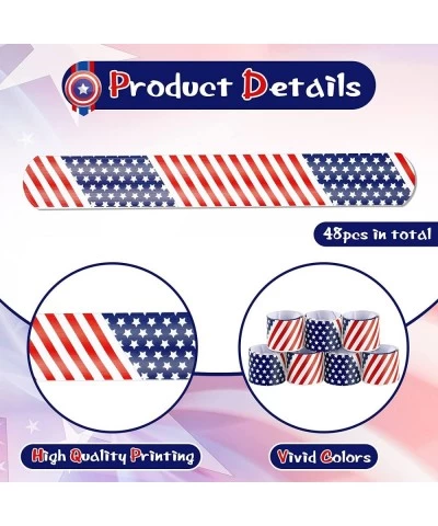 48 Pcs 4th of July Slap Bracelets Toys Patriotic American Flag Slap Bracelets Stars and Stripes Slap Wrist Bands Red White Bl...