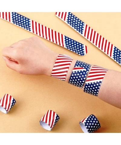 48 Pcs 4th of July Slap Bracelets Toys Patriotic American Flag Slap Bracelets Stars and Stripes Slap Wrist Bands Red White Bl...