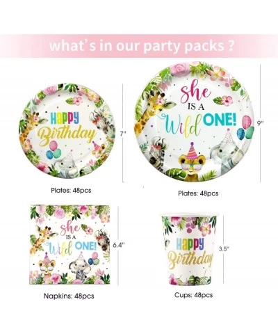 Wild One Birthday Decorations Tablewear - Girls 1st Safari Birthday Decorations Include Dinner Plates Dessert Plates Cups Nap...