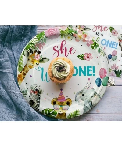 Wild One Birthday Decorations Tablewear - Girls 1st Safari Birthday Decorations Include Dinner Plates Dessert Plates Cups Nap...