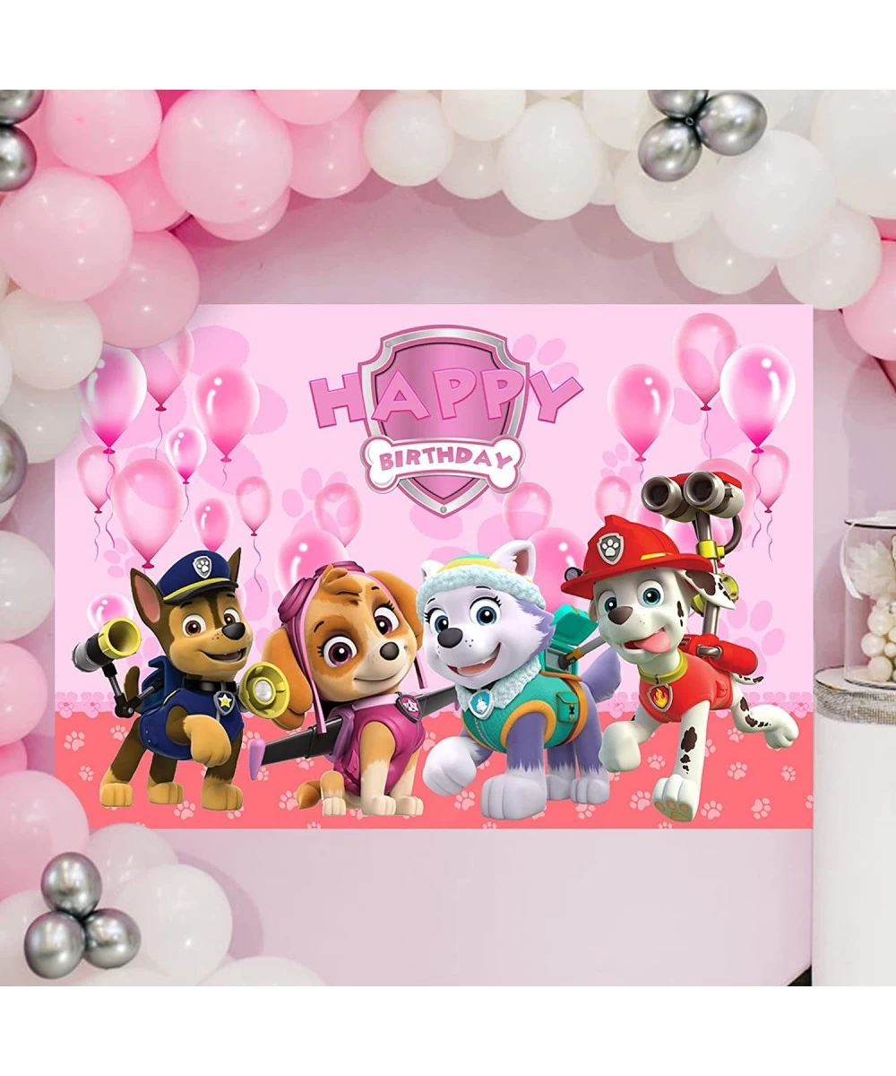 Paw Dog Patrol Happy Birthday Backdrop Pink Paw Dog Theme Photography Backdrops Children Birthday Party Decor Supplies Birthd...