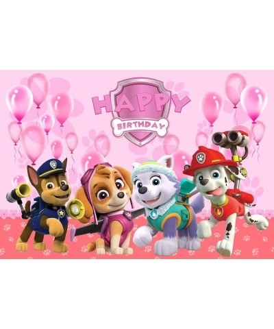 Paw Dog Patrol Happy Birthday Backdrop Pink Paw Dog Theme Photography Backdrops Children Birthday Party Decor Supplies Birthd...