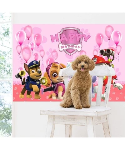 Paw Dog Patrol Happy Birthday Backdrop Pink Paw Dog Theme Photography Backdrops Children Birthday Party Decor Supplies Birthd...