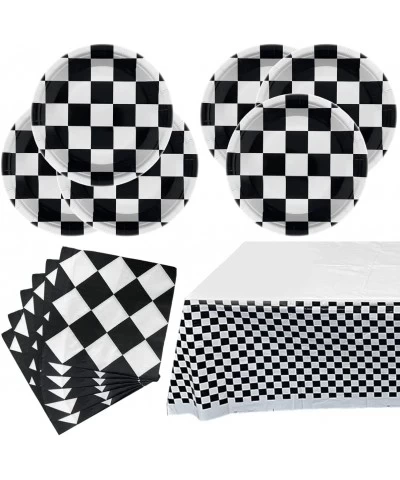 Black and White Checkered Racecar Themed Birthday Party Supplies 20Cake Plates 20Napkins and 1Tablecloth Children's Birthday ...