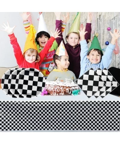 Black and White Checkered Racecar Themed Birthday Party Supplies 20Cake Plates 20Napkins and 1Tablecloth Children's Birthday ...