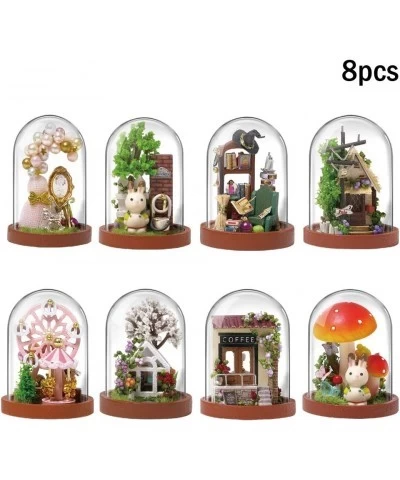 8PCS DIY Dollhouse Kit Creative Assembly Miniature Scenery Doll House Mini World Series Miniature Collection 3D Wooden Puzzle...