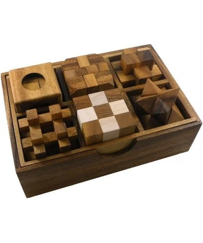 6 Wooden Puzzle Gift Set in A Wood Box - 3D Unique IQ Puzzles $50.97 3-D Puzzles