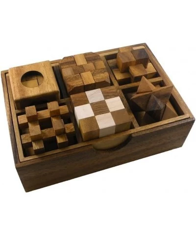 6 Wooden Puzzle Gift Set in A Wood Box - 3D Unique IQ Puzzles $50.97 3-D Puzzles