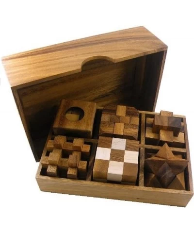 6 Wooden Puzzle Gift Set in A Wood Box - 3D Unique IQ Puzzles $50.97 3-D Puzzles