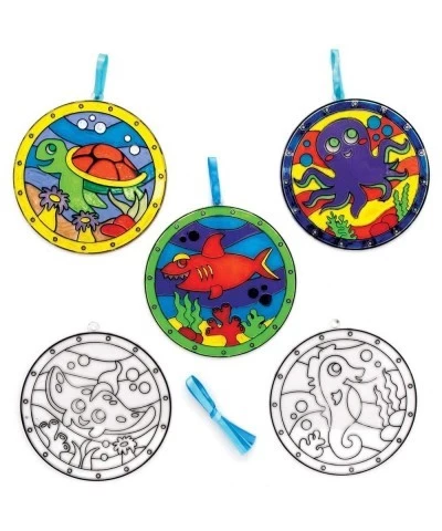 FE241 Sealife Suncatcher Craft - Pack of 6 Stained Glass Effect for Kids to Decorate and Display for Arts and Craft Activitie...