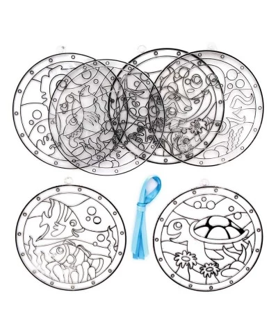 FE241 Sealife Suncatcher Craft - Pack of 6 Stained Glass Effect for Kids to Decorate and Display for Arts and Craft Activitie...