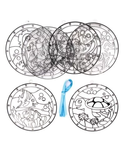 FE241 Sealife Suncatcher Craft - Pack of 6 Stained Glass Effect for Kids to Decorate and Display for Arts and Craft Activitie...