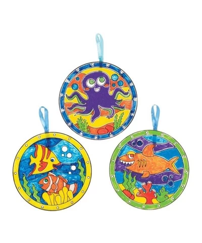 FE241 Sealife Suncatcher Craft - Pack of 6 Stained Glass Effect for Kids to Decorate and Display for Arts and Craft Activitie...