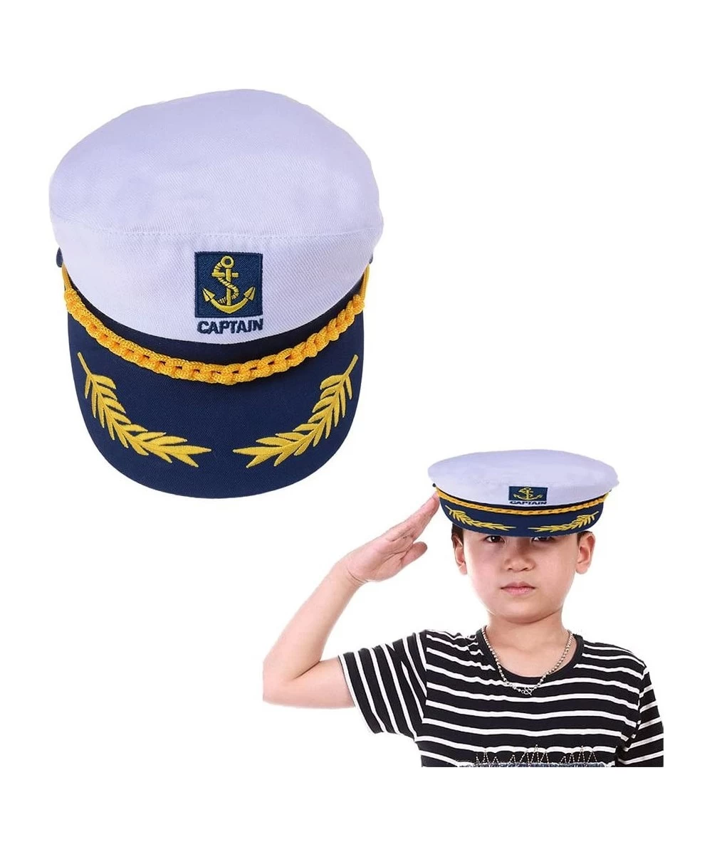 Sailor Captain Hat Embroidery Boat Ship Sailor Hats Adjustable Navy Hat Children $24.15 Kids' Dress-Up Accessories