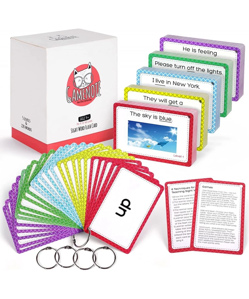 Sight Words Kids Educational Flash Cards with Pictures & Sentences - 220 Dolch Big Words Sight Word Games for Kids Age 3-9 Pr...