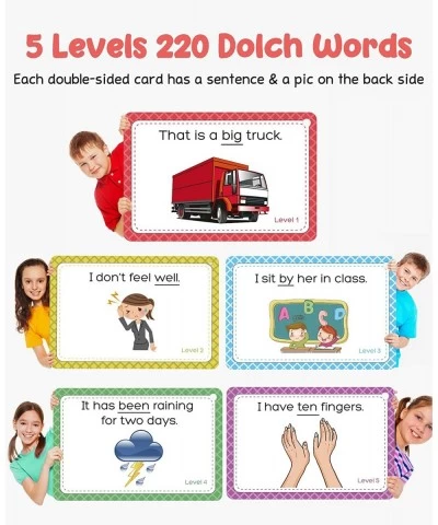 Sight Words Kids Educational Flash Cards with Pictures & Sentences - 220 Dolch Big Words Sight Word Games for Kids Age 3-9 Pr...