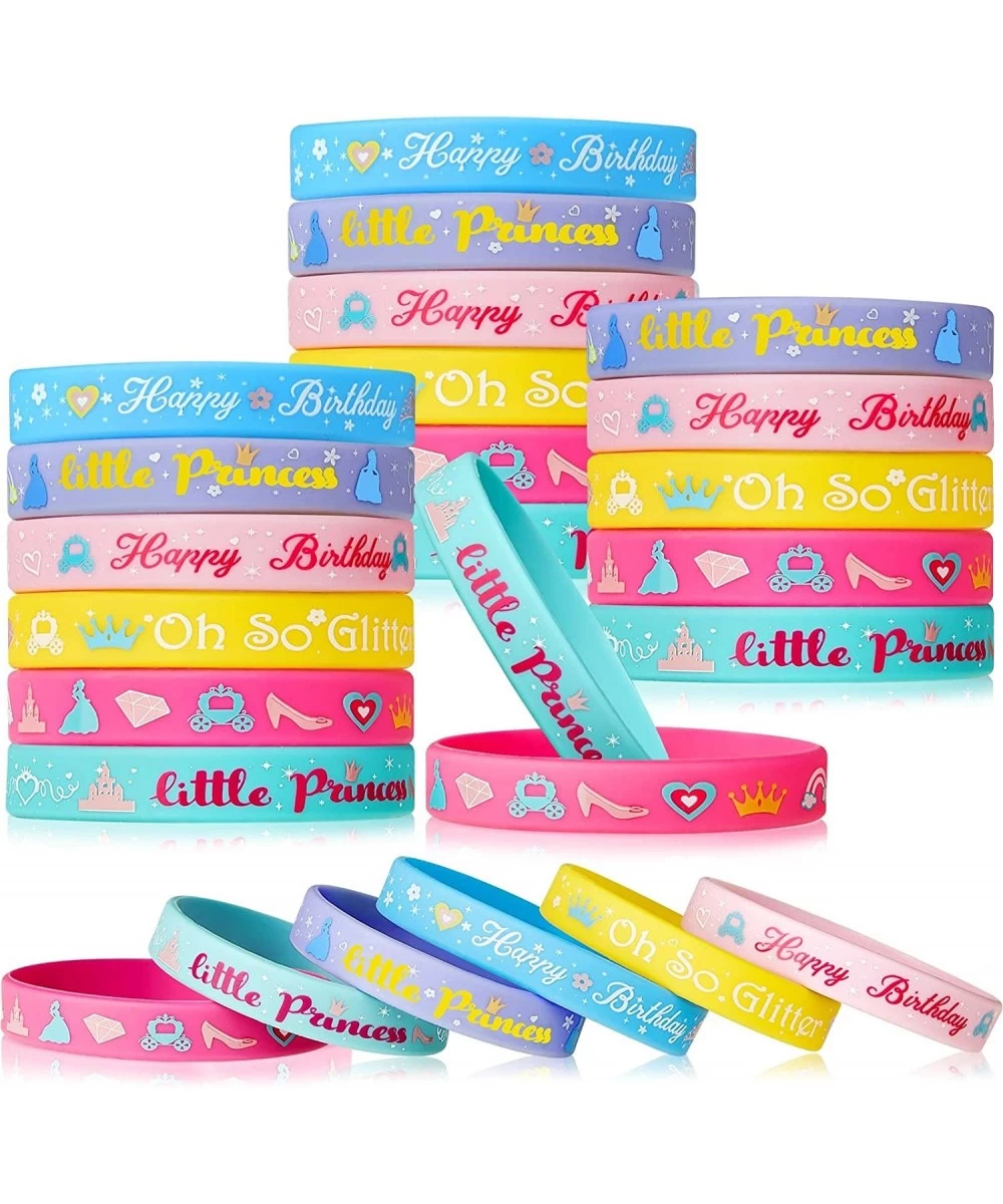 36 Pieces Princess Silicone Wristbands Princess Theme Party Rubber Bracelets Pink Blue and Purple Bracelets Vibrant Princess ...