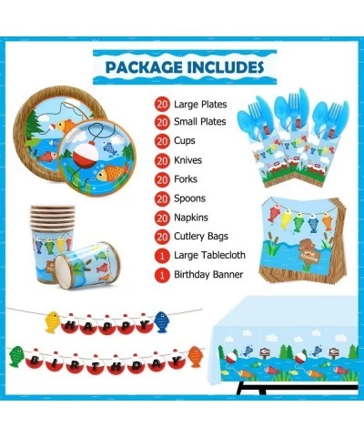 Gone Fishing Party Tableware Supplies Set Serves 20 Guests-Bobber Happy Birthday Banner Plates Cups Napkins Table Cover Cutle...