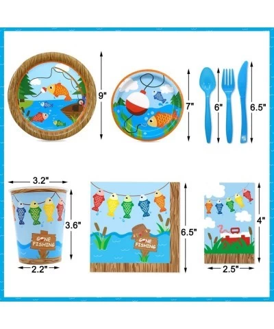 Gone Fishing Party Tableware Supplies Set Serves 20 Guests-Bobber Happy Birthday Banner Plates Cups Napkins Table Cover Cutle...