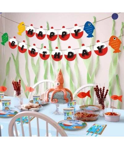 Gone Fishing Party Tableware Supplies Set Serves 20 Guests-Bobber Happy Birthday Banner Plates Cups Napkins Table Cover Cutle...