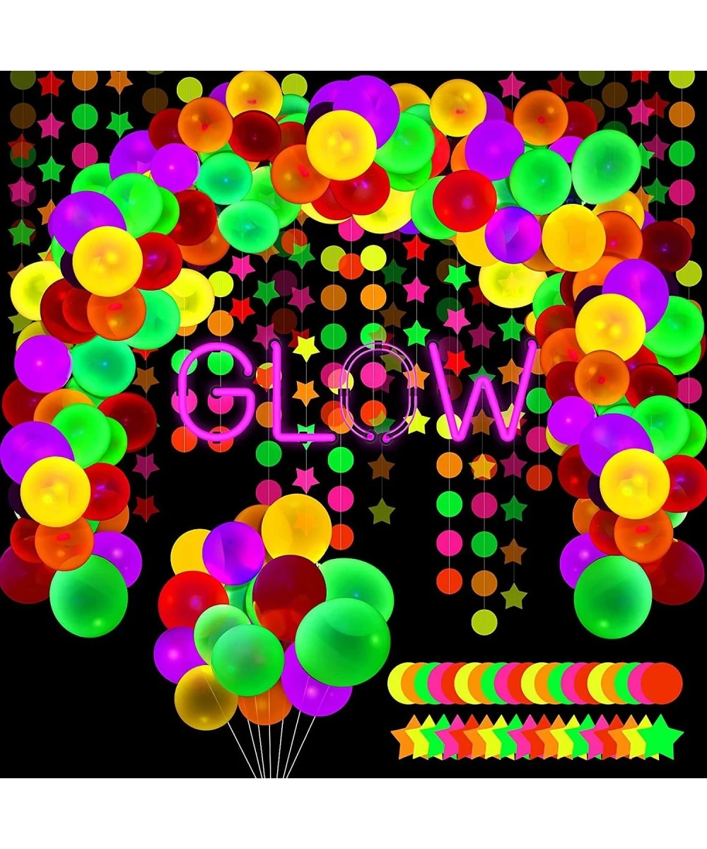 100 Pieces UV Neon Glow Balloons and 53 ft Neon Streamers Paper Glow Party Garland Hanging Decorations for Birthday Christmas...