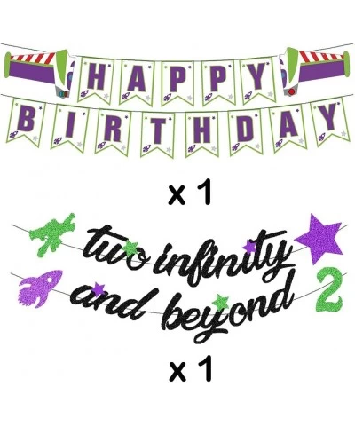 Two Infinity and Beyond Banner and Buzz Cake Topper Light year Toy Inspired Story 2nd Birthday Balloons Party Supplies Decora...