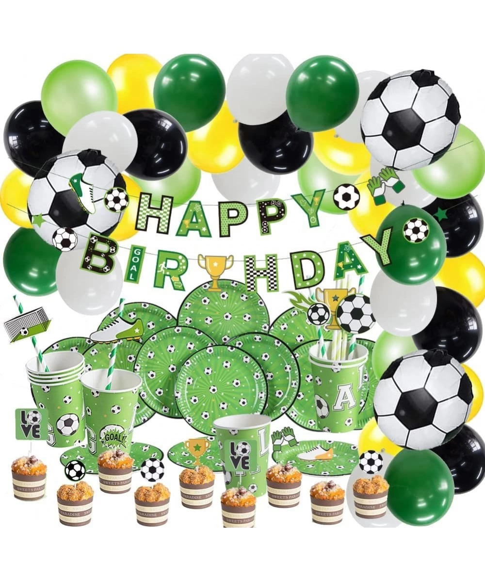 Soccer Party Decorations Soccer Plates and Cups Party Supplies Tableware Set Happy Birthday Soccer Banner Balloon Kit for Boy...