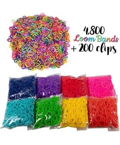 Loom Rubber Bands 4800 pc Refill Kit w 8 Unique Rainbow Colors (600 of Each) & 200 Clips - Works w All Rubber Band Jewelry Lo...