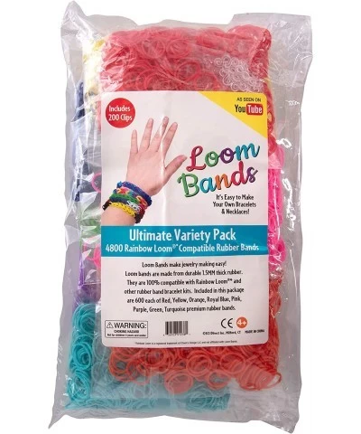 Loom Rubber Bands 4800 pc Refill Kit w 8 Unique Rainbow Colors (600 of Each) & 200 Clips - Works w All Rubber Band Jewelry Lo...