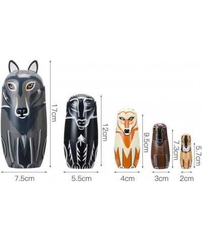 Gray Cartoon Wolf Nesting Dolls Wooden Matryoshka Russian Doll Handmade Stacking Toy Set 5 Pieces for Kids $28.88 Nesting Dolls