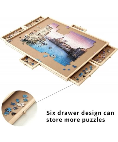 Oliqa 1000 Piece Wooden Puzzle Table-Smooth Fiberboard Work Surface - Six Sliding Drawers Complete This Puzzle Storage System...