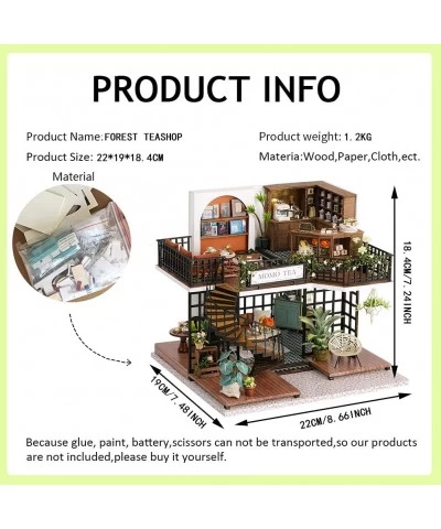 Mini Wooden Miniature Dollhouse Kit Forest Tea Shop Scene Building Model Toy House with LED Lights and Dust Cover Christmas N...