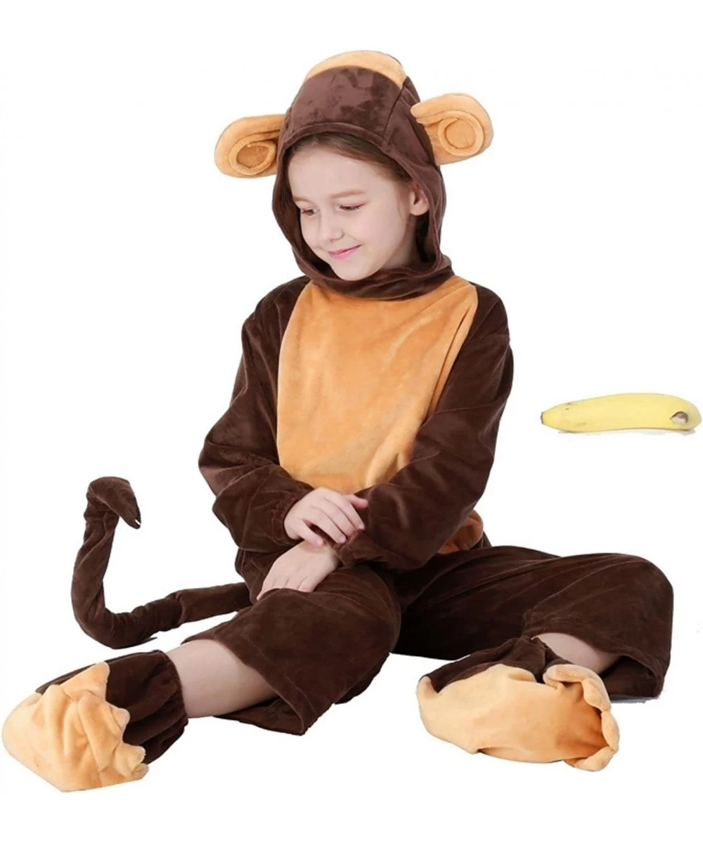 Monkey Costume for Kids Monkey Onesie Costume for Kids Girls & Boys Halloween Cosplay Velvet Hooded Animals Pajamas (8-10T) B...