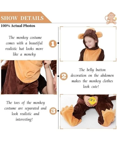 Monkey Costume for Kids Monkey Onesie Costume for Kids Girls & Boys Halloween Cosplay Velvet Hooded Animals Pajamas (8-10T) B...