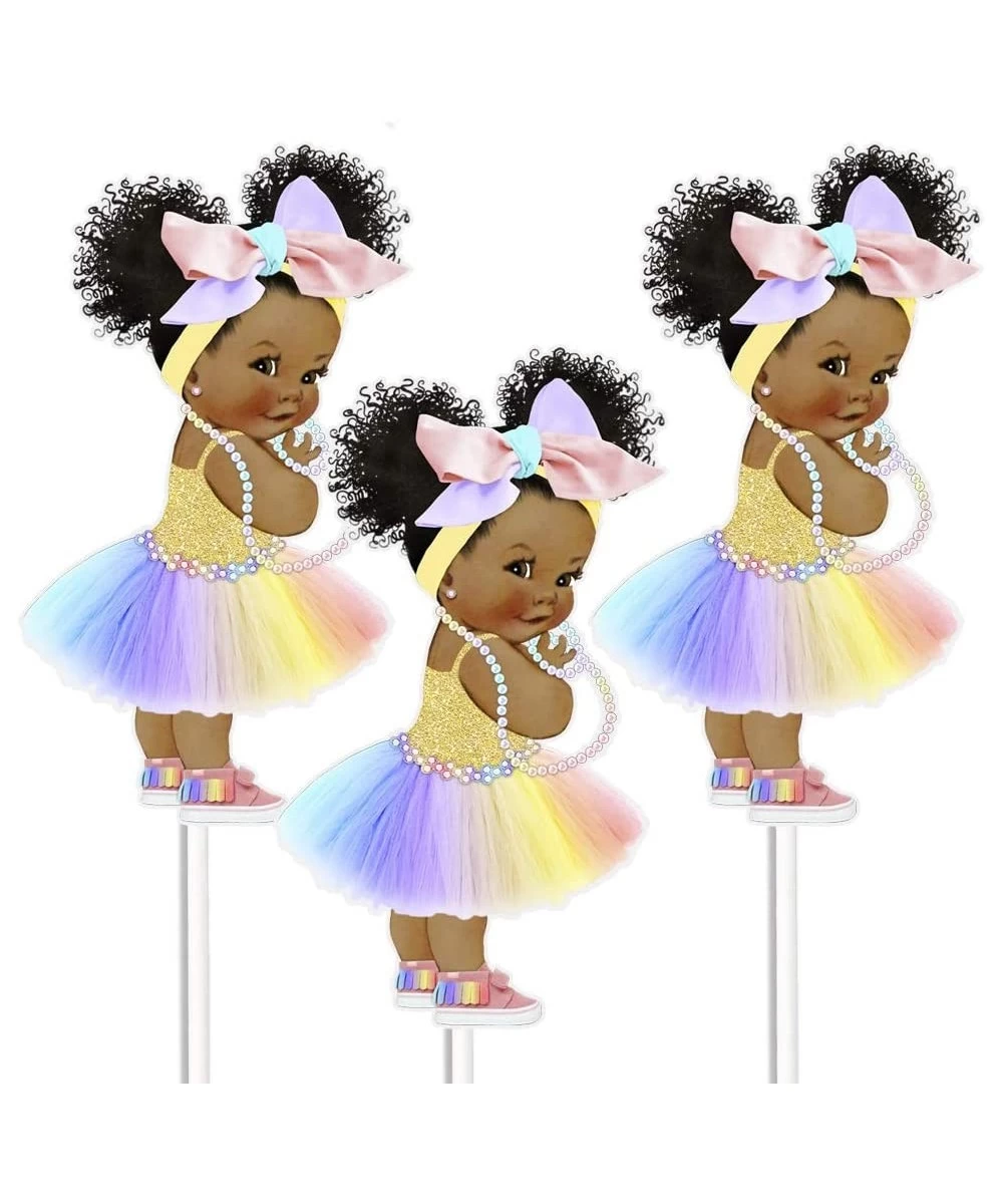 Rainbow African American Girl Centerpieces Rainbow Table Party Decoration Girl with Big Head Bow $42.60 Kids' Party Centerpieces