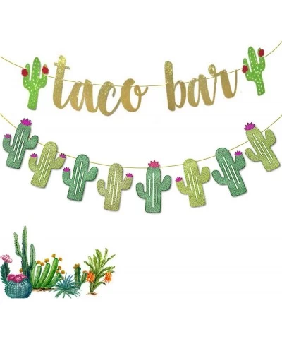 2 Set Fiesta Taco Bar Cactus Banner Garland Gold Green Glittery Fiesta Banner for Mexican Fiesta Party Cinco De Mayo Decorati...