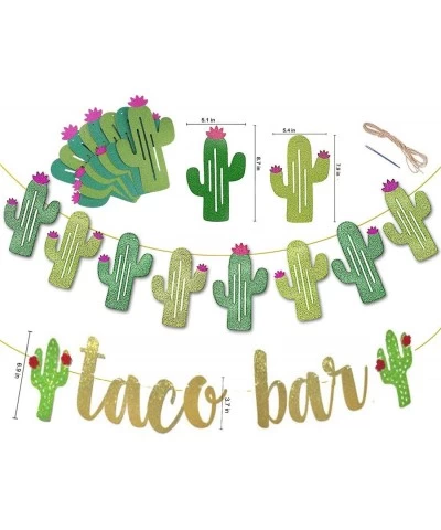 2 Set Fiesta Taco Bar Cactus Banner Garland Gold Green Glittery Fiesta Banner for Mexican Fiesta Party Cinco De Mayo Decorati...