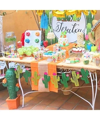 2 Set Fiesta Taco Bar Cactus Banner Garland Gold Green Glittery Fiesta Banner for Mexican Fiesta Party Cinco De Mayo Decorati...