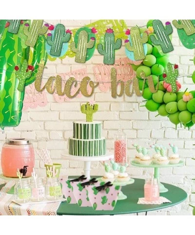 2 Set Fiesta Taco Bar Cactus Banner Garland Gold Green Glittery Fiesta Banner for Mexican Fiesta Party Cinco De Mayo Decorati...